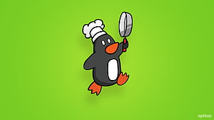 penguin holding cooking pan illustration, Ephixa, vector art, penguins HD wallpaper