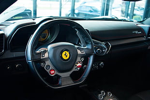 black and red car steering wheel, car, Ferrari, car interior, Ferrari 458 Speciale HD wallpaper