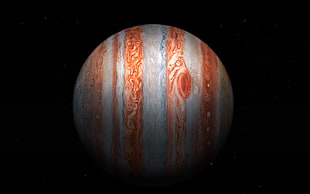 orange and gray striped planet, planet, Jupiter, space, stars HD wallpaper