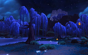 white trees with grass during nighttime digital wallpaper, World of Warcraft: Warlords of Draenor, World of Warcraft, video games HD wallpaper