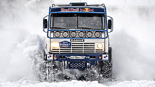 white and blue Kamaz truck, Truck, snow, car, vehicle HD wallpaper