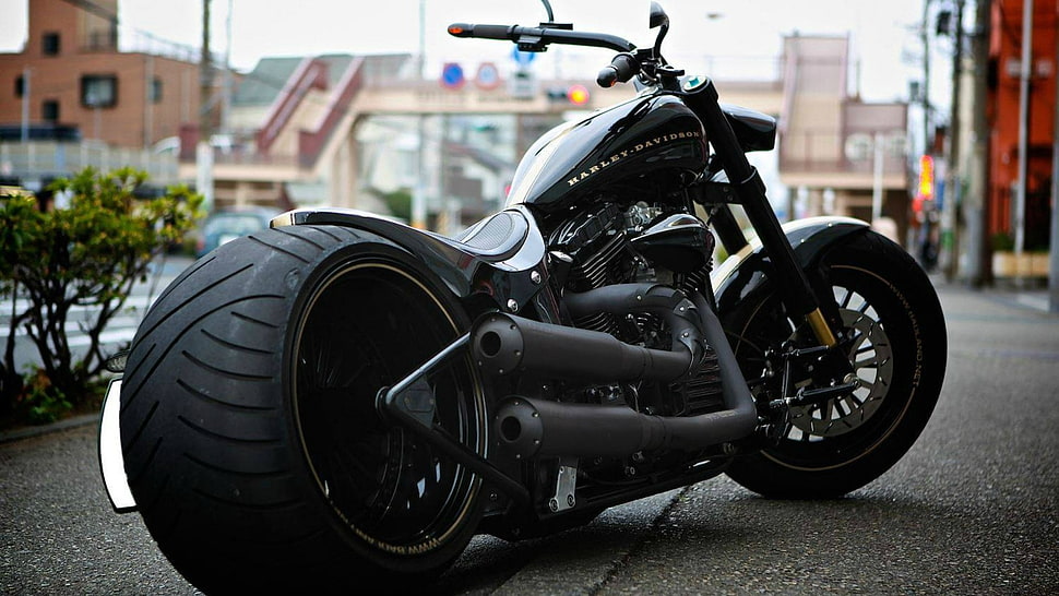 black HARLEY-DAVIDSON bobber motorcycle HD wallpaper