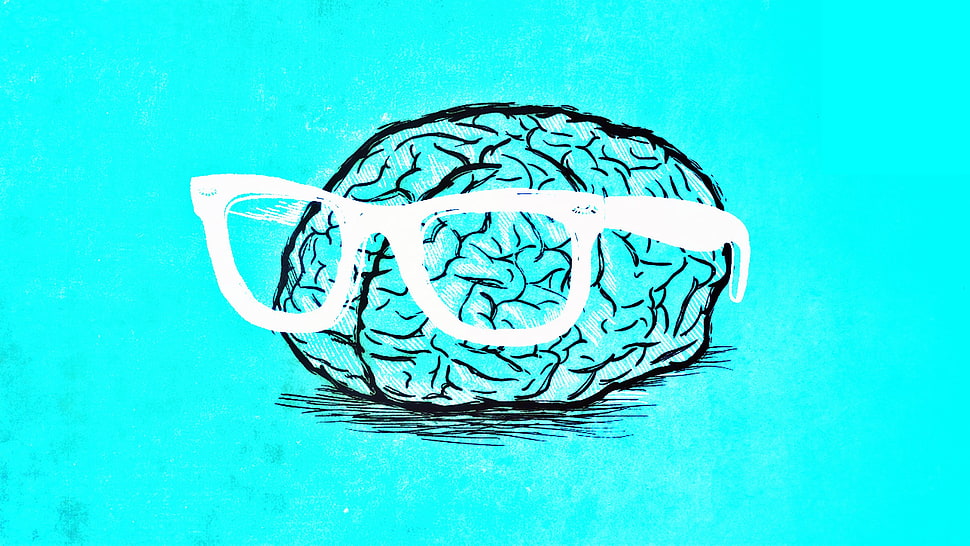 white eyeglasses and brain graphic art HD wallpaper