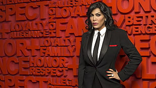 woman wearing black formal coat with necktie HD wallpaper
