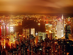 high-rise concrete building at night