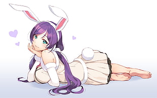purple-haired woman wearing bunny headband HD wallpaper