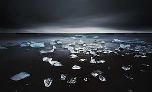 shattered glass, ice, dark, sky, sea HD wallpaper