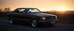 black Mercedes-Benz SL500 coupe, ultra-wide, car, Mercedes-Benz, Mercedes-Benz SEC HD wallpaper