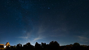 starry sky, sky, horizon, clouds, night HD wallpaper