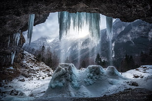 white and gray abstract painting, ice, snow, winter, landscape