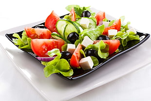 vegetable salad on black ceramic plate HD wallpaper