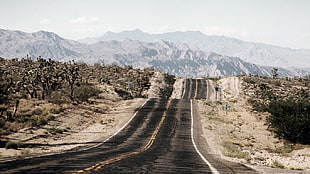 grey concrete road, road, mountains, landscape HD wallpaper