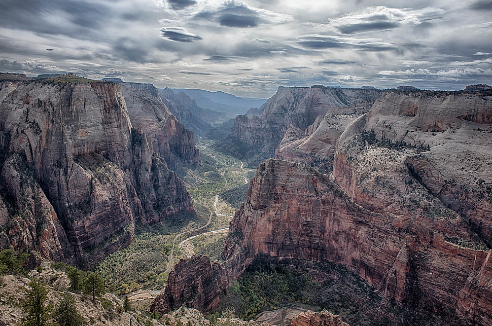 areal view of mountain ridges, zion national park HD wallpaper