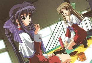 two female anime characters digital wallpaper HD wallpaper