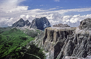 gray mountain beside green trees photo, italian dolomites HD wallpaper