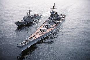 two gray war ships, warship, vehicle, ship, military HD wallpaper