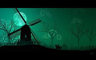 windmill near leafless tree wallpaper, digital art, windmill, Don Quijote HD wallpaper