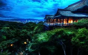 gray temple, Kyoto, Japan, sunset