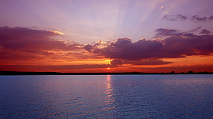 sunset, landscape, sunset, sea, clouds HD wallpaper