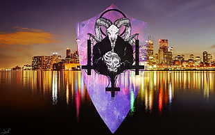 demon skull illustration, demon, Toronto, lights, cross HD wallpaper