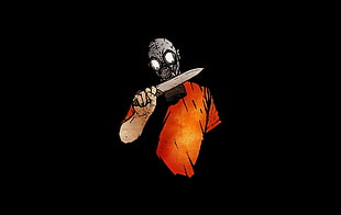 person holding knife wearing smoking mask illustration, gas masks, artwork, minimalism, knives HD wallpaper