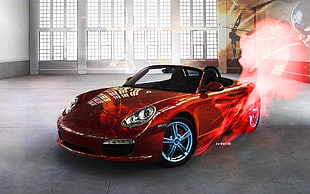 red Porsche convertible coupe digital wallpaper, Porsche, The Avengers, Iron Man, Captain America: The Winter Soldier