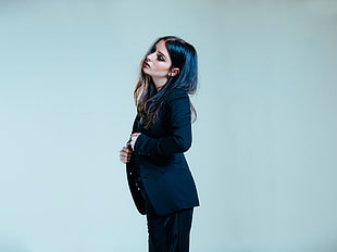 woman wearing black suit coat HD wallpaper