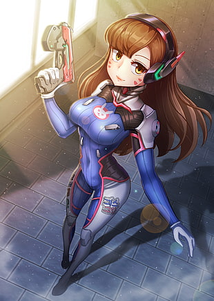 girl with gun anime illustration HD wallpaper