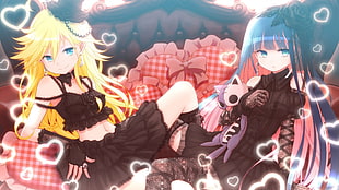 two yellow and blue-haired female anime characters, anime, Panty and Stocking with Garterbelt, Anarchy Stocking, Anarchy Panty HD wallpaper