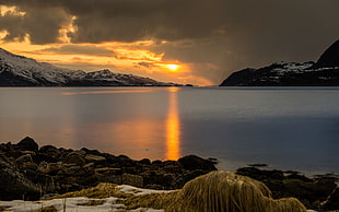 calm sea, landscape, nature, sunlight, sunset