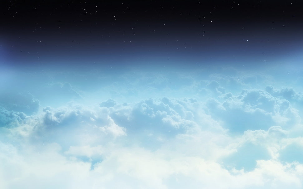 white clouds, clouds, space, stars HD wallpaper