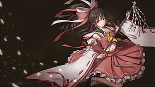 female anime wallpaper, simple background, hair bows, dress, Hakurei Reimu