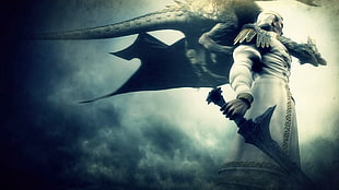 man holding sword and dragon illustration, Demon's Souls, video games HD wallpaper
