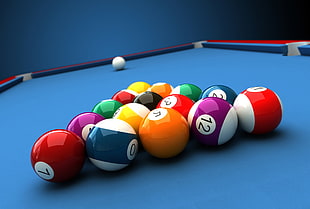 billiard ball set, billiard balls, pool table, ball, colorful