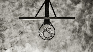 basketball hoop, worm's eye view, basketball, nets, clouds HD wallpaper