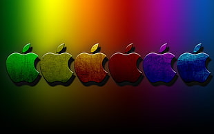 six multicolored Apple logos