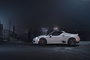 white sports coupe at nighttime HD wallpaper