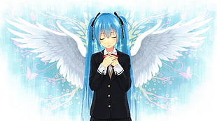 Hatsune Miku, Vocaloid, Hatsune Miku, wings, closed eyes