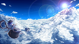 Touhou character illustration, clouds, Touhou, Hinanawi Tenshi , Shirayuki Mutsumi HD wallpaper