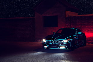 blue BMW 3-series headlights on HD wallpaper