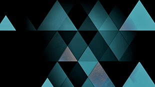 teal and black triangular illustration, abstract, triangle, digital art HD wallpaper