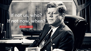 John F. Kennedy photo with text overlay, quote, typography, John F. Kennedy, minimalism HD wallpaper