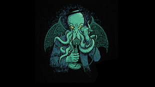 green octopus wearing suit digital wallpaper, Cthulhu, H. P. Lovecraft HD wallpaper