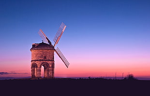 windmill on mountain during sunset HD wallpaper