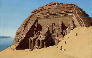 four sitting pharaoh carved dome rock, Abu Simbel, Egypt, sculpture, statue