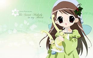girl anime character in green dress HD wallpaper