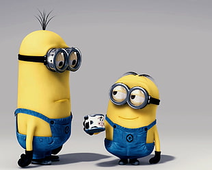 minion holding cup and minion standing in front HD wallpaper