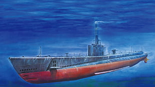 black and red submarine wallpaper, vehicle, submarine, drawing, underwater
