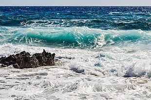 brown stone, Sea, Surf, Foam