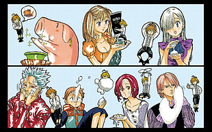 female anime character wearing orange shirt illustration collage, Nanatsu no Taizai, Fairy King Harlequin, Diane (Sin of Envy) HD wallpaper